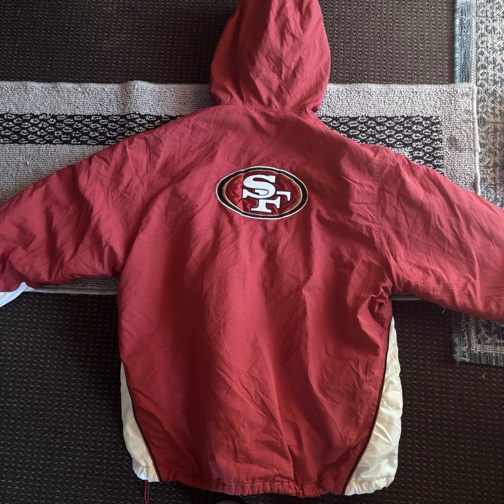 Vtg 90s NFL San Francisco 49ers Parka Jacket Reebok Men Size Large Ivory Red - Picture 2 of 7